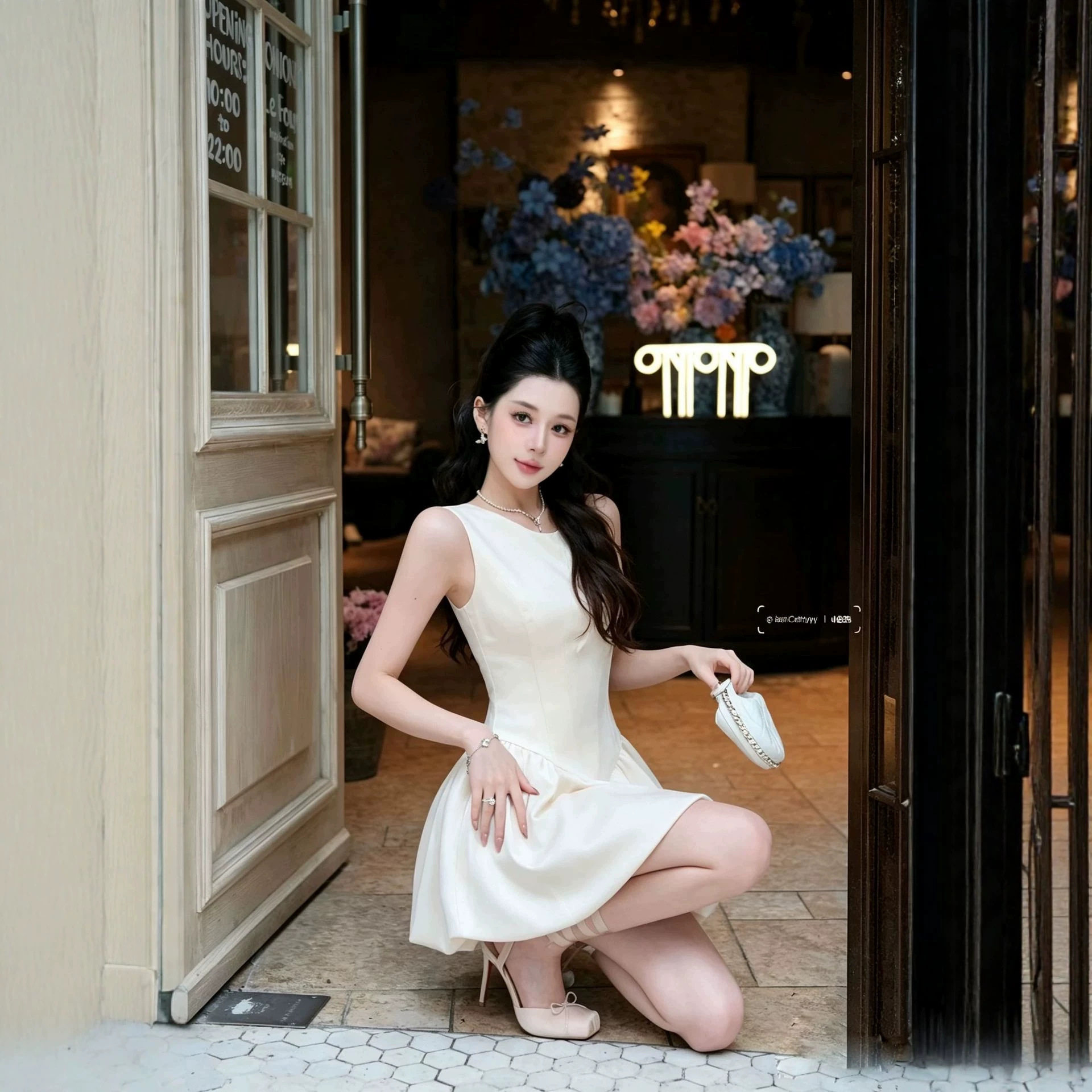 白色无袖初夏精致连衣裙女高级感裙子气质收腰法式穿搭晚礼服女装图片