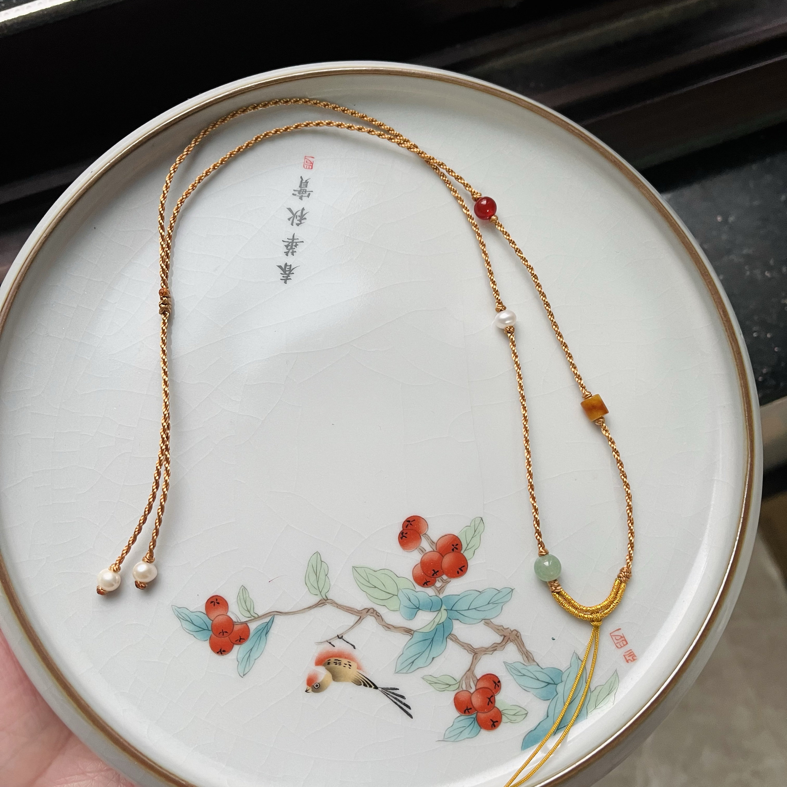 手工编织项链绳可挂黄金锁包喜上眉梢吊坠女新中式饰品链可调节