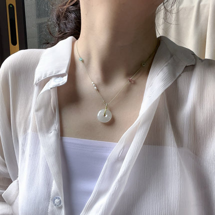 原创手工编织极细蜡线项链绳女锁骨链可挂和田玉平安扣如意锁绿绳