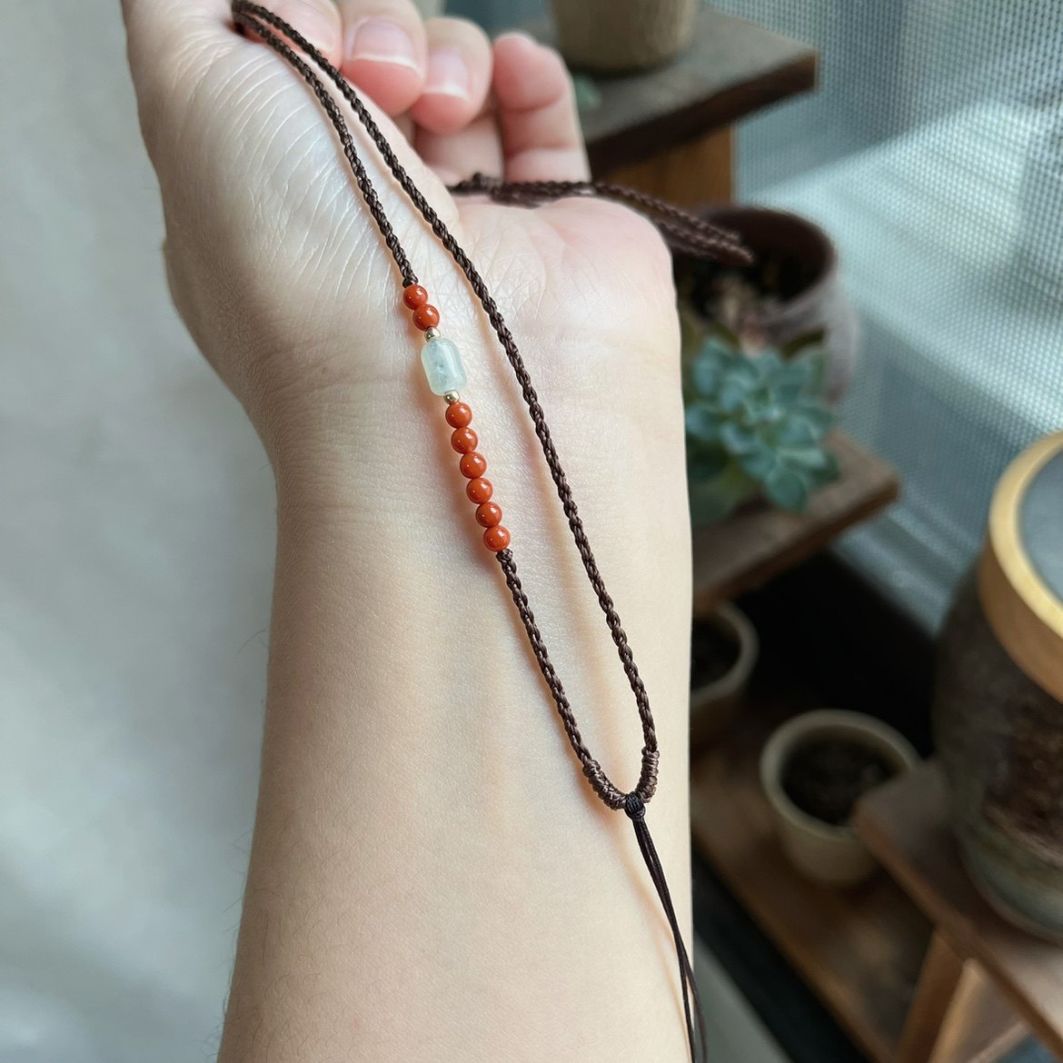 藏灵手绳手工编织简约高级新中式项链绳南红翡翠珠百搭挂翡翠黄金