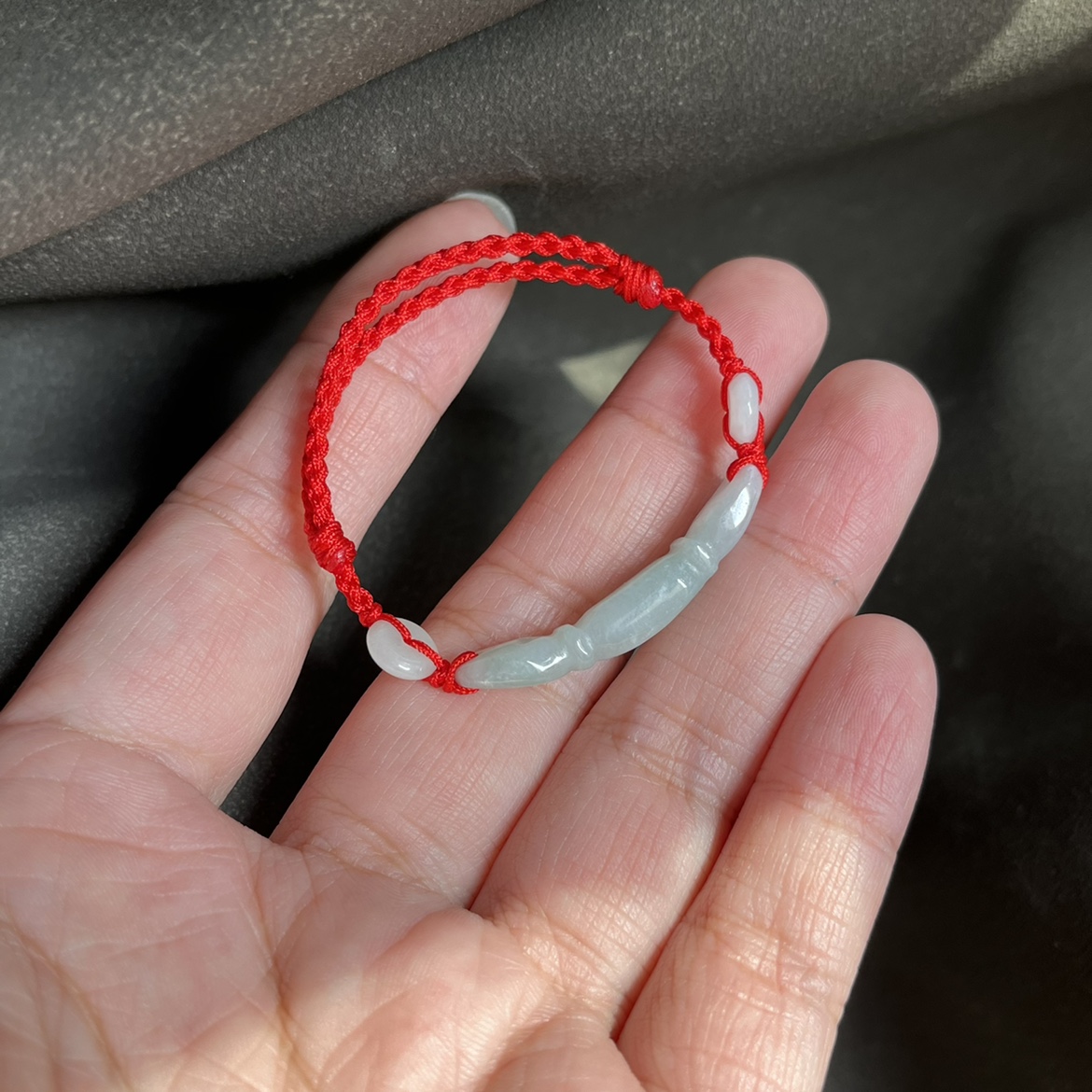 天然翡翠a货莲藕手牌小平安扣宝宝儿童手绳红绳亲子款手工编织