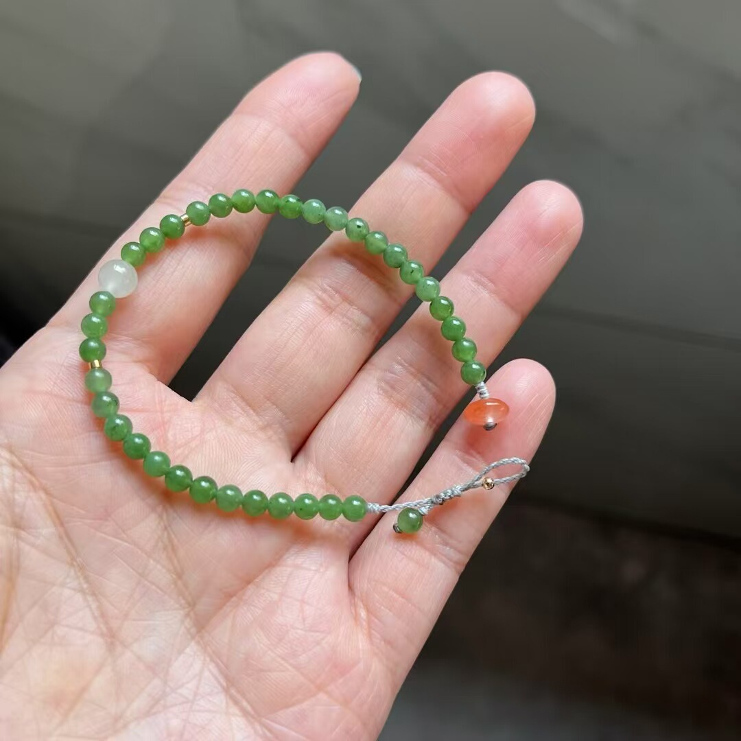 天然和田玉碧玉手链细手串玉石珠子女新中式饰品精致高档适合叠戴
