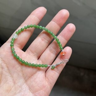 天然和田玉碧玉手链细手串玉石珠子女新中式饰品精致高档适合叠戴