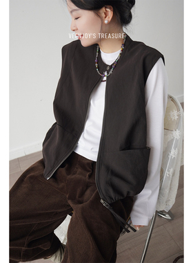 VEENJOY25 琥珀核桃 麂皮绒小立领拉链马甲外套531010