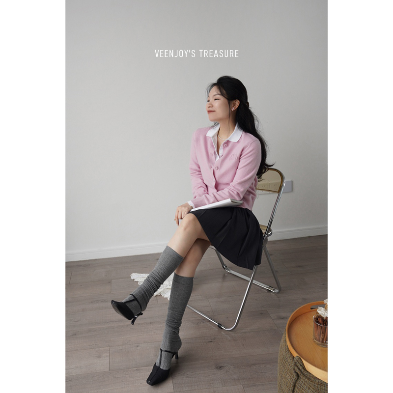 VEENJOY毛巾绣字母针织长袖开衫