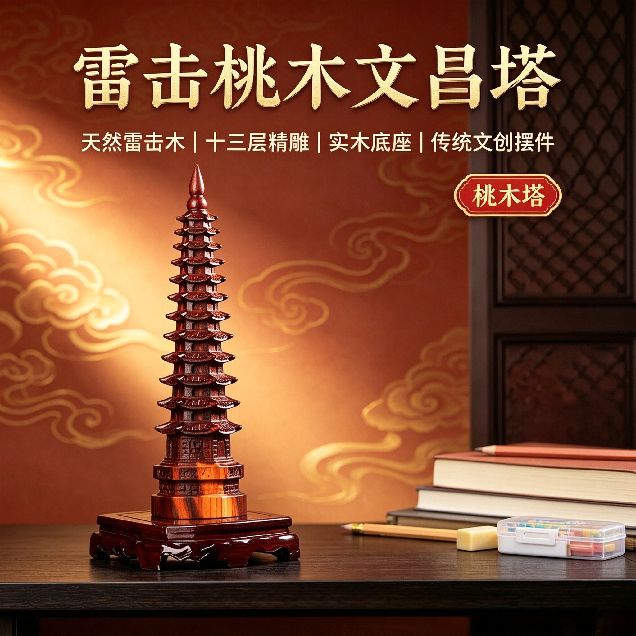 雷击桃木文昌塔学生办公摆件