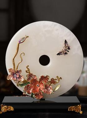 礼盒花开富贵玉石珐琅彩平安扣摆件高级轻奢新中式家居客厅玉器
