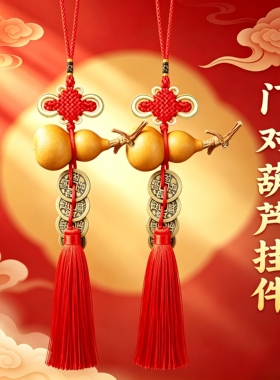五帝钱天然葫芦挂件门对门吉祥
