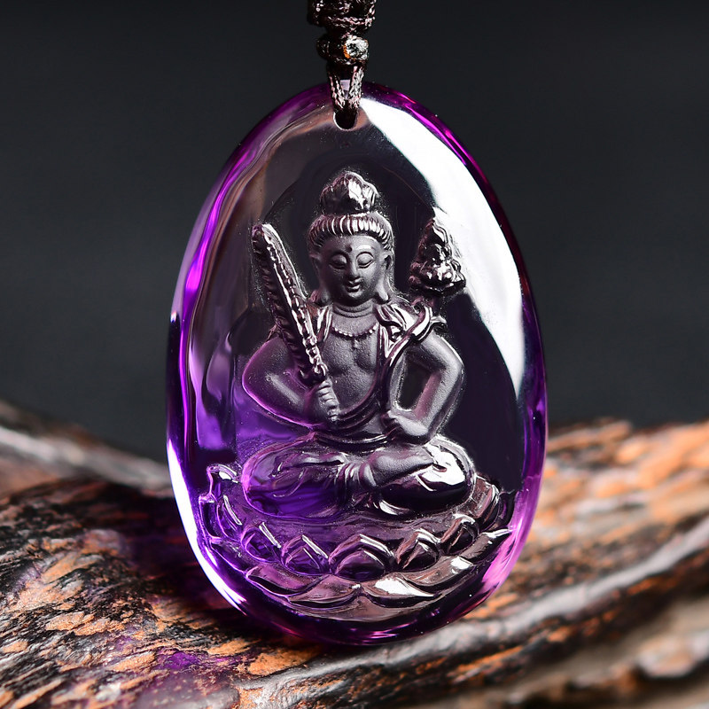 天然紫水晶生肖牛虎吊坠虚空藏菩萨守护神生肖项链男女士挂件饰品