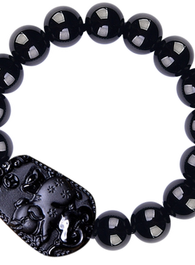 黑曜石生肖龙蛇手链男女手串礼物