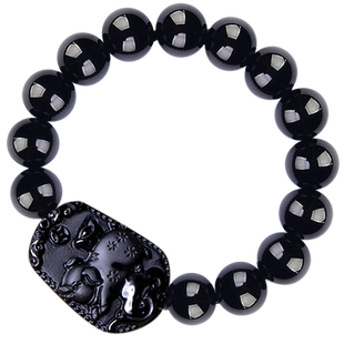 天然黑曜石生肖手链黑水晶鼠牛虎兔龙蛇马羊猴鸡狗猪手串礼物情侣