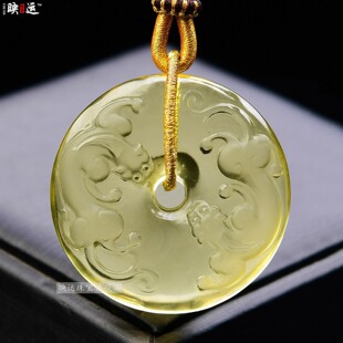 天然黄水晶双貔貅平安扣吊坠财源貔貅男项链女皮丘情侣挂件毛衣链