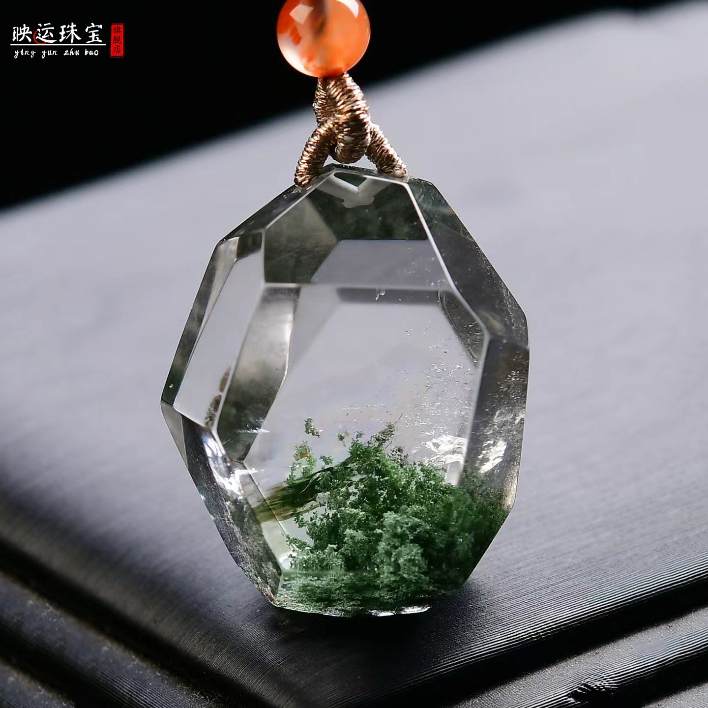 天然聚宝盆绿幽灵随形吊坠不规则刻面原石全包裹五彩胶花饰品项链