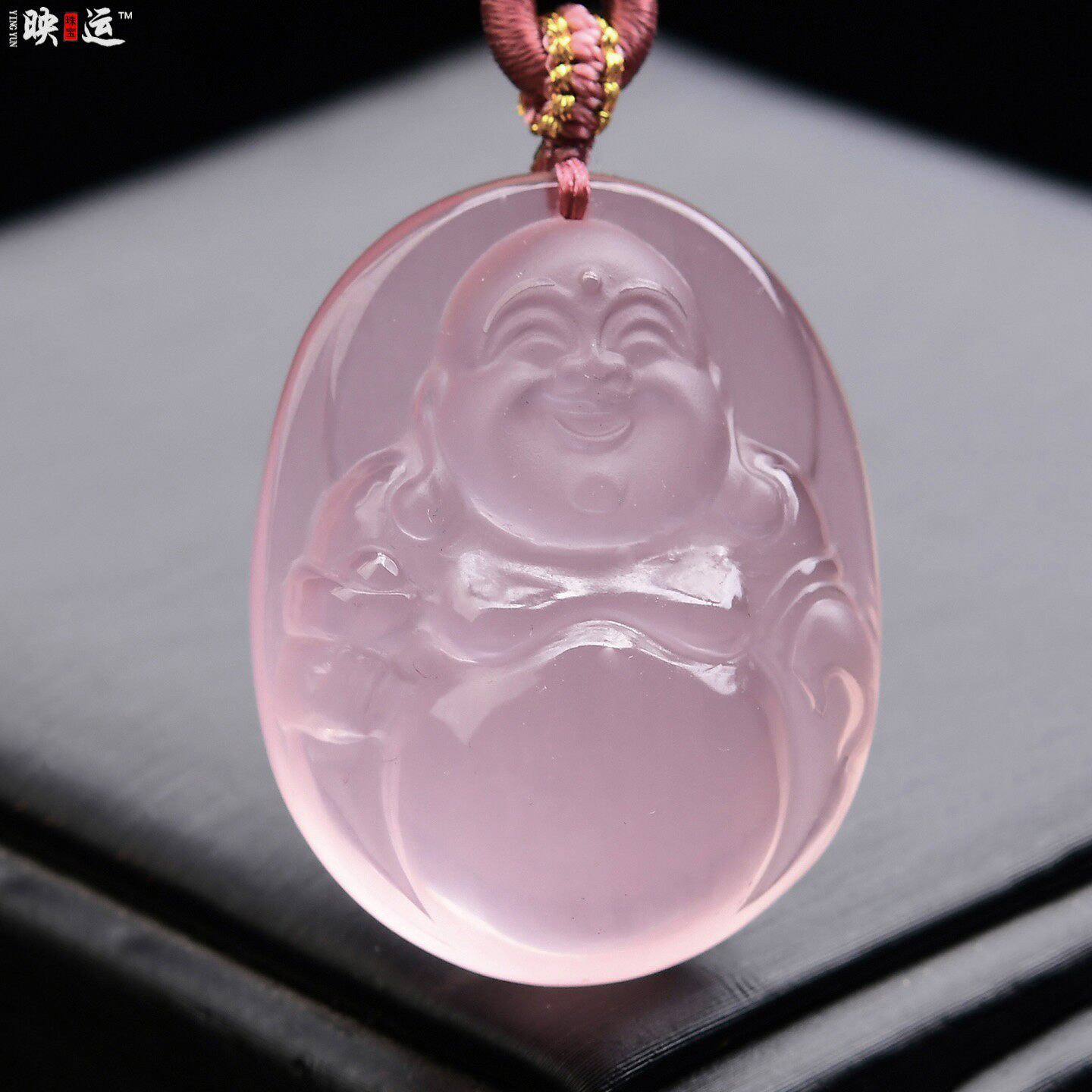 粉晶弥勒佛菩萨吊坠大肚佛头笑佛