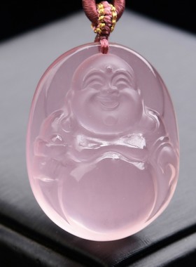 粉晶弥勒佛菩萨吊坠大肚佛头笑佛