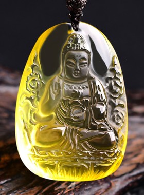 天然黄水晶阿弥陀佛菩萨吊坠生肖属狗属猪守护神项链本命佛男女士