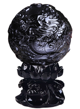 天然黑曜石龙珠球摆件水晶球摆设