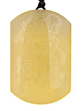 天然黄水晶赵公明正武财神爷吊坠