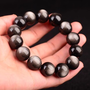天然银曜石手串颗颗双鬼银眼猫眼黑曜石霸气男银曜石女本命年饰品