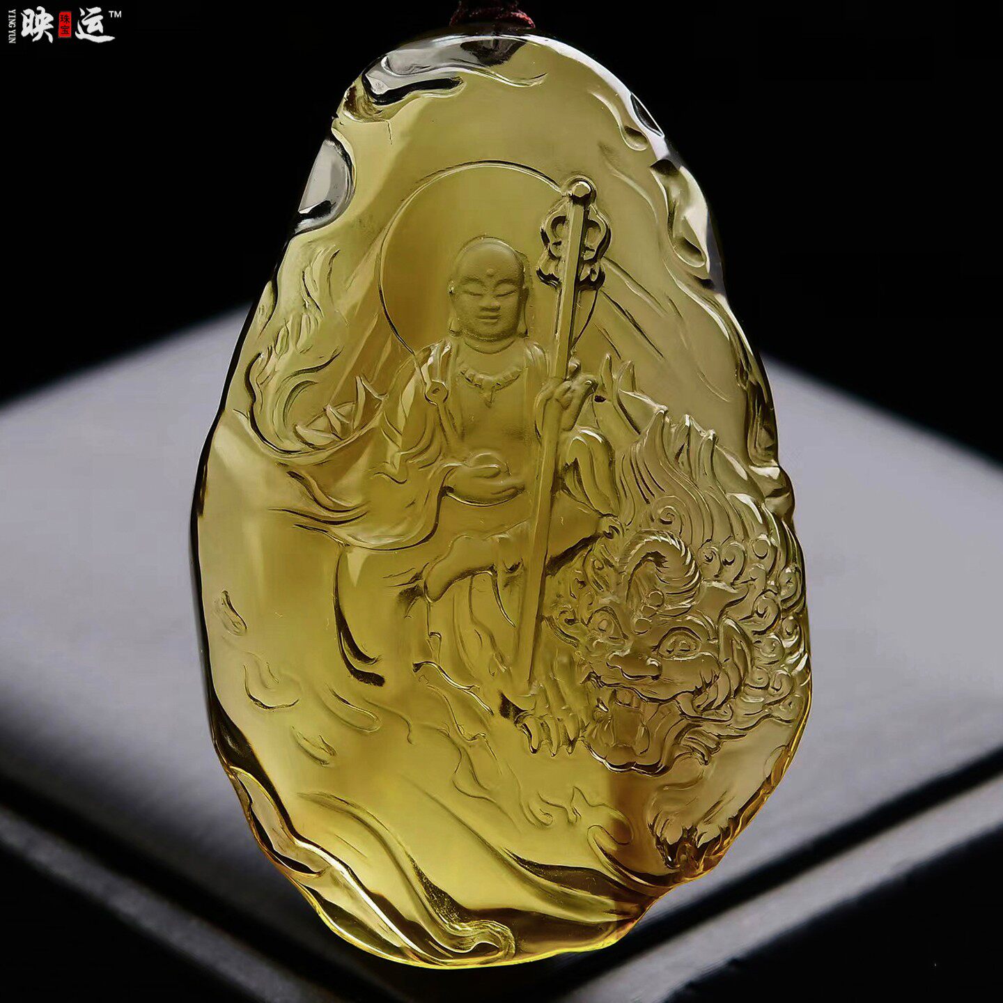茶黄水晶地藏王菩萨吊坠禅杖佛像