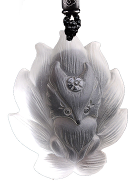 天然白水晶九尾狐男女小狐狸吊坠