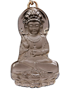 天然茶水晶观音吊坠玉石项链柳枝净瓶观世音菩萨男士女款玉坠礼物