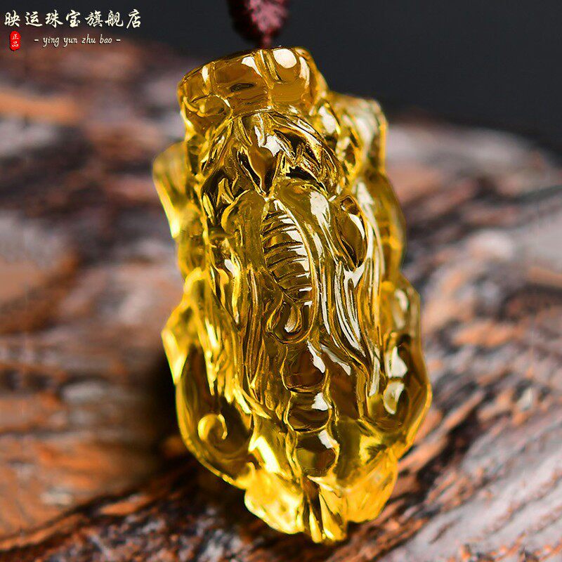 黄水晶霸王貔貅吊坠小巧古兽皮休