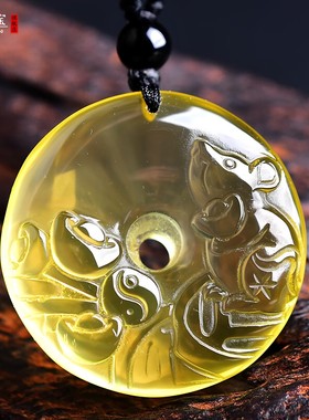 黄水晶鼠运福来生肖猴吉祥宏吊坠