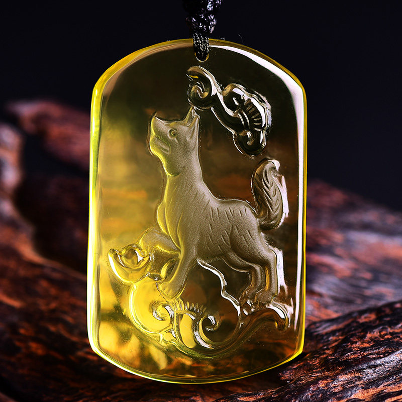 天然橘黄水晶生肖狗吊坠2026年犬型吊坠珠生肖吉祥物饰品
