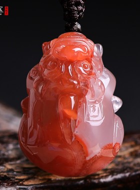 南红玛瑙财运貔貅吊坠满肉柿子红