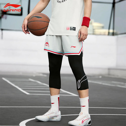李宁紧身裤男篮球高弹训练七分裤