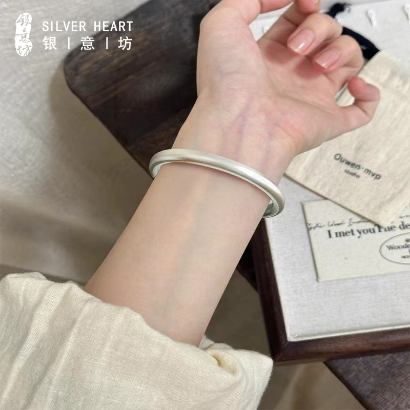 2025新款古法素圈银手镯生日礼物