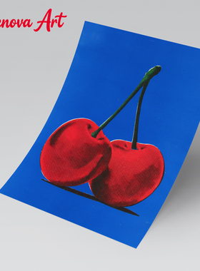 波普风红蓝樱桃 艺术微喷装饰画芯 Pop Red Cherry Blue Wall Art