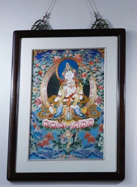白度母挂屏精选大红酸枝交趾黄檀复古红木装饰画壁挂苏绣工艺摆件