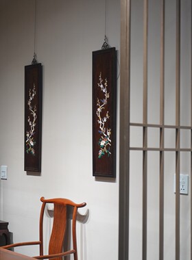 大红酸枝百宝嵌喜上眉梢挂屏对屏别墅豪宅会所红木挂画工艺品礼品