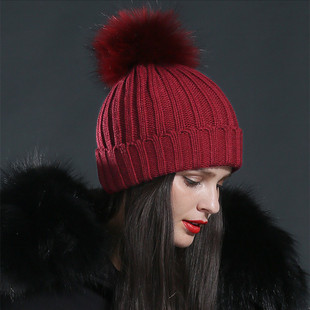 本命年红色帽子冬天狐狸毛球保暖帽韩版潮真貉子护耳女帽子毛线帽