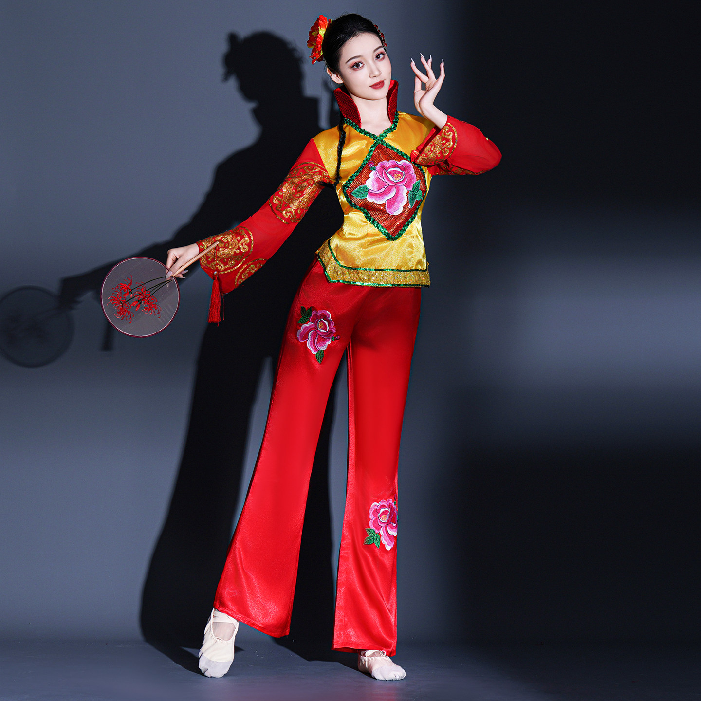 秧歌服演出服装2026新款夏季红色中国风古典舞女扇子舞表演服套装