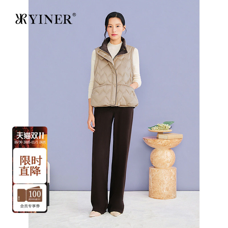 YINER音儿2026冬季新款法式立领绗缝柔光缎面撞色微茧型羽绒马甲