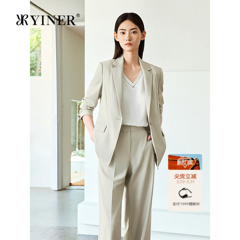 YINER音儿2025夏季新款简约优雅斜纹肌理外套S型修身平驳领