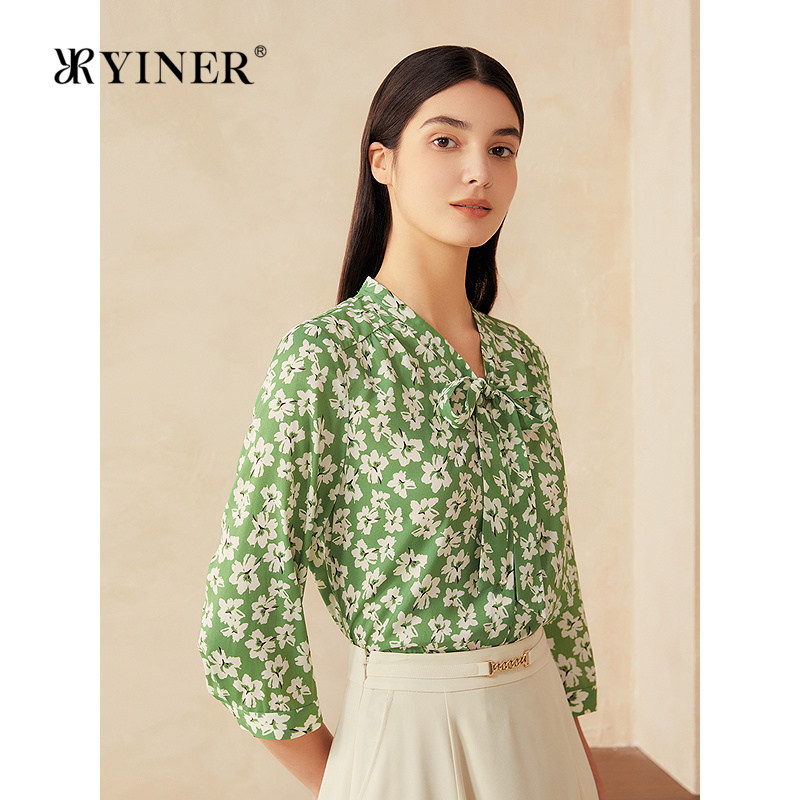 【周末花园】YINER音儿专选2025夏季新款真丝百合印花衬衫上