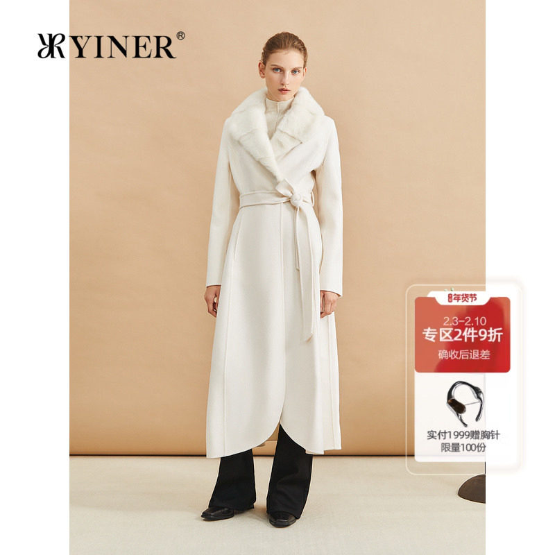 【绵羊毛+羊绒】YINER音儿冬季双面毛呢大衣水貂毛领外套