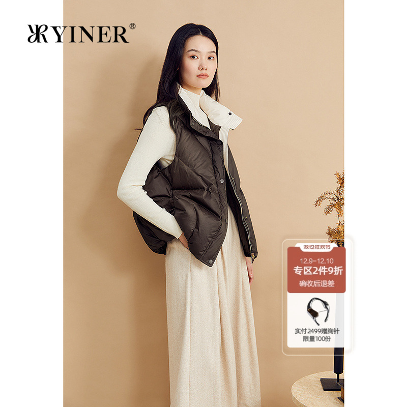 【90白鹅绒】YINER音儿冬季蓬松零压半高立领马甲羽绒服