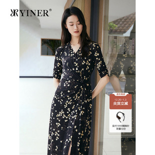 围裹式 YINER音儿专选2025夏新款 显瘦鹤望兰V领连衣裙 周末花园