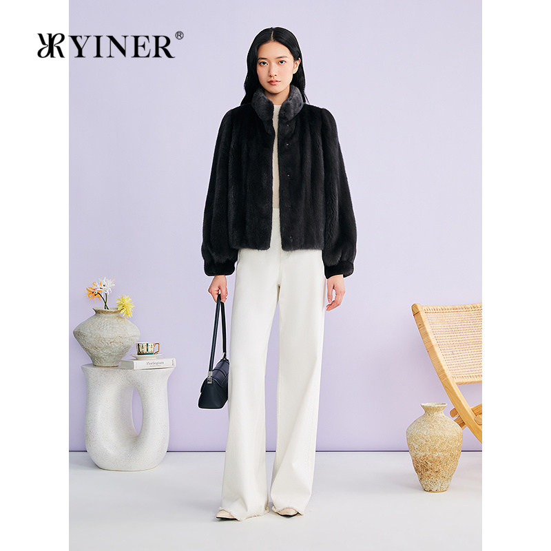 YINER音儿专选2026春季新款法式奢感保暖立领整貂水貂毛皮草外套