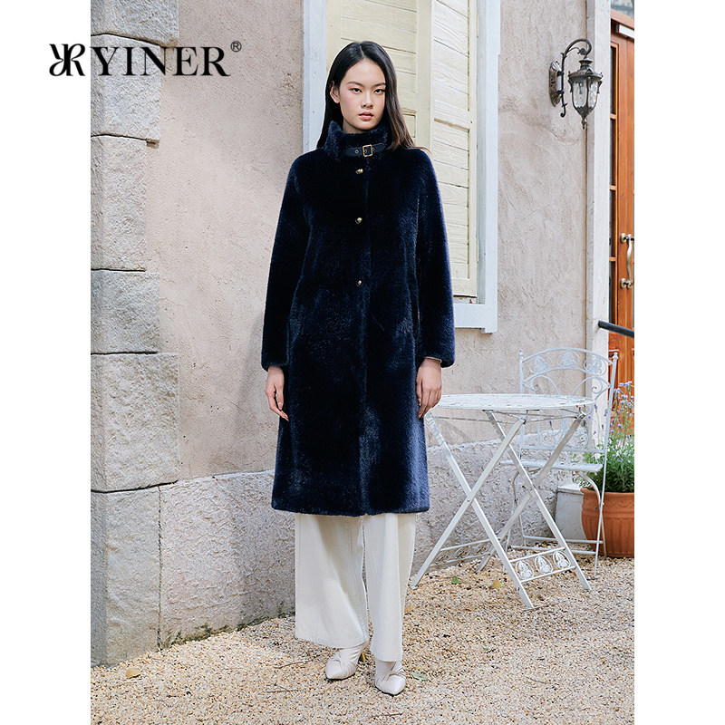 YINER音儿专选2025冬季新款法式奢感立领长款H型环保皮草大