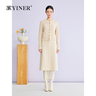 绞花肌理阿拉善山羊绒混纺针织开衫 时尚 新款 YINER音儿2026春季