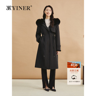 狐狸毛领连帽水貂毛派克服皮草 优雅中长款 YINER音儿专选女装 冬季