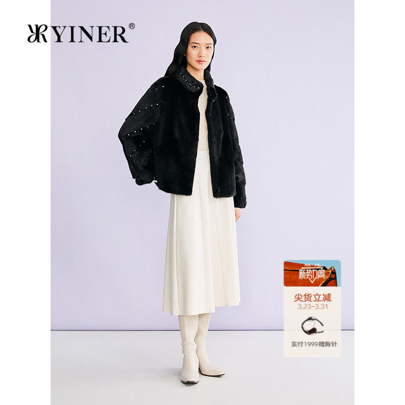 YINER音儿专选2026春季新款法式短款立领整貂母貂水貂毛皮草