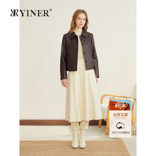 绵羊真皮皮衣夹克外套 花瓣翻领短款 YINER音儿专选2025秋新款 法式