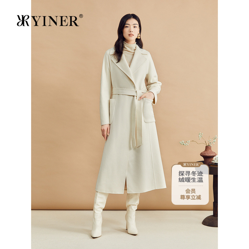 【100山羊绒】YINER音儿冬季双面毛呢大衣浴袍式外套